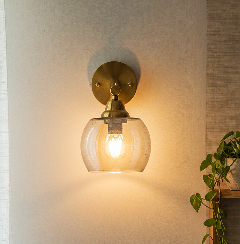 Brushed Brass Clear Globe Wall Sconce