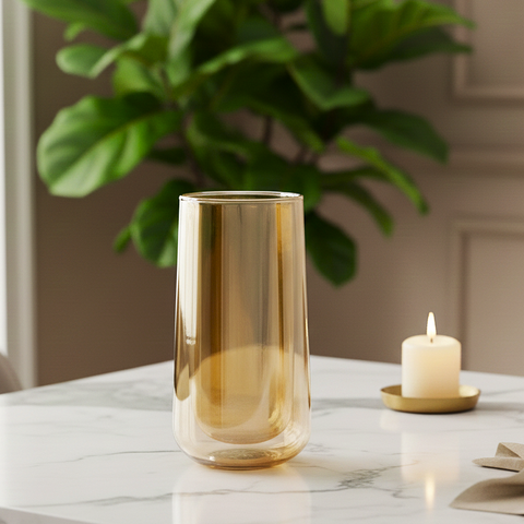 Golden Amber Tall Glass Vase
