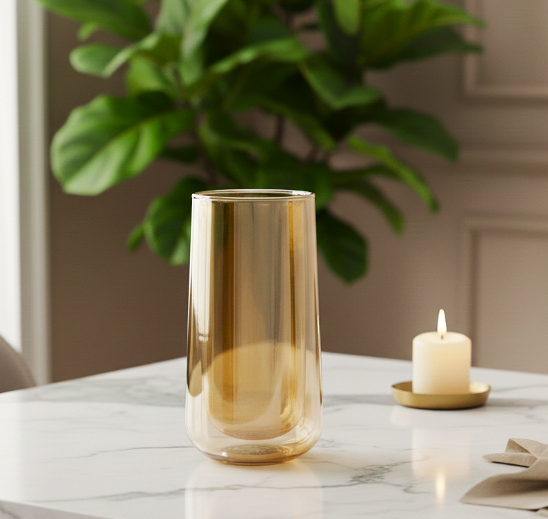 Golden Amber Tall Glass Vase