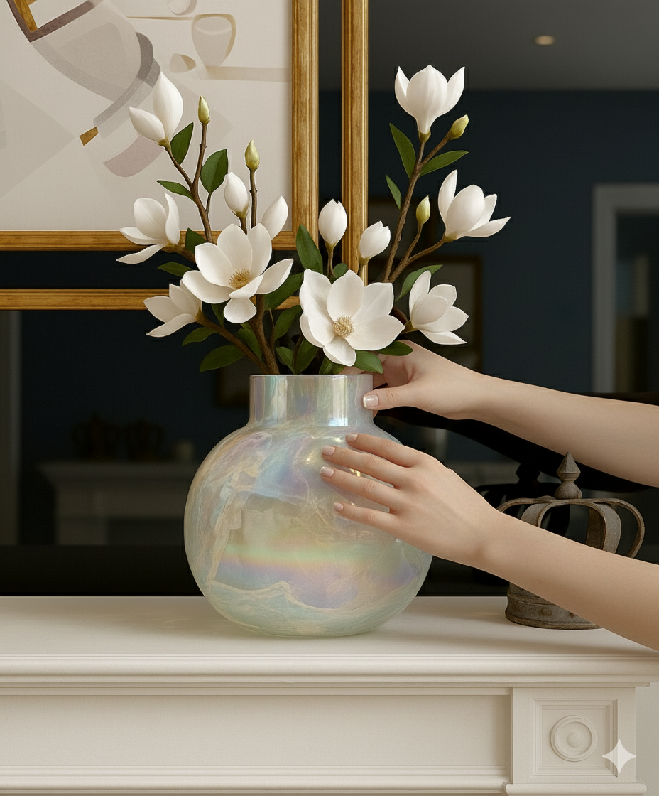 Aurora Pearl Iridescent Glass Vase