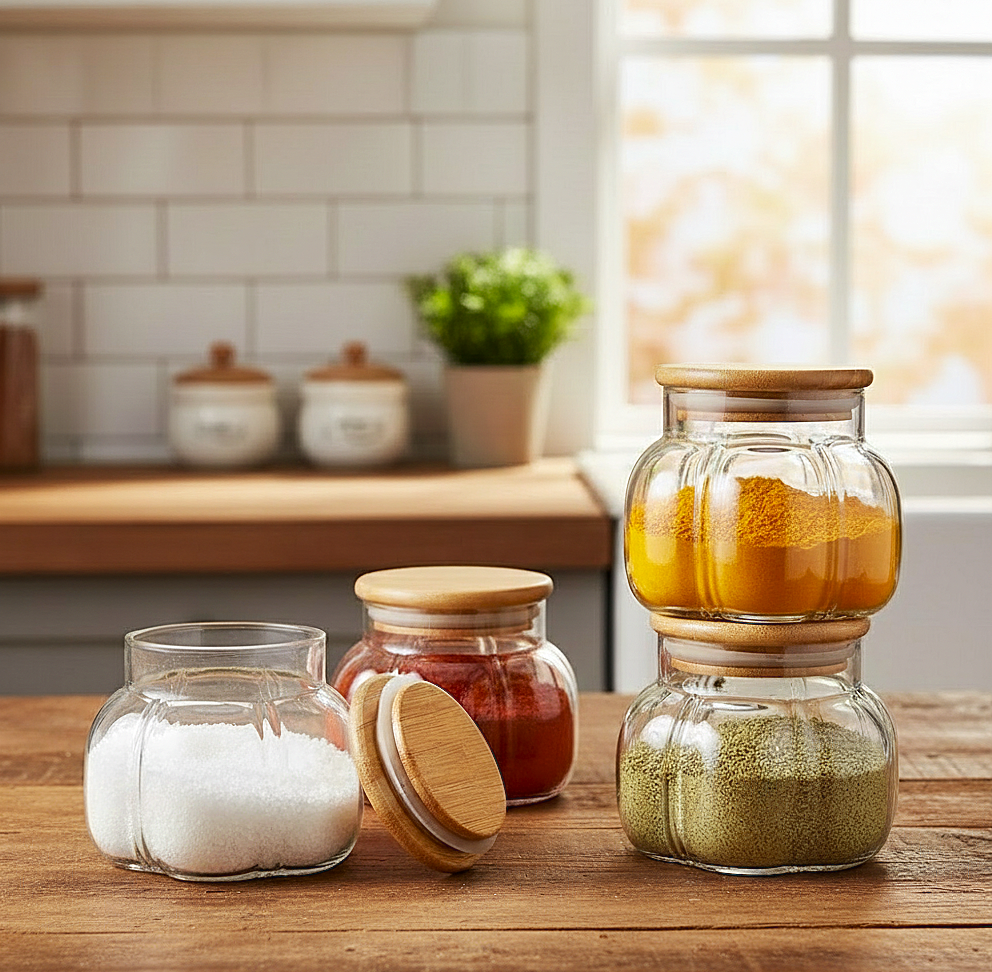 Premium Ribbed Glass Spice Jars [Set of 4]
