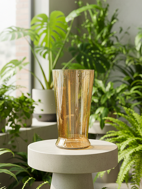 Sunlit Amber Glass Flower Vase