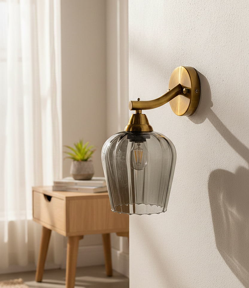 Brass Finish Clear Glass Wall Sconce