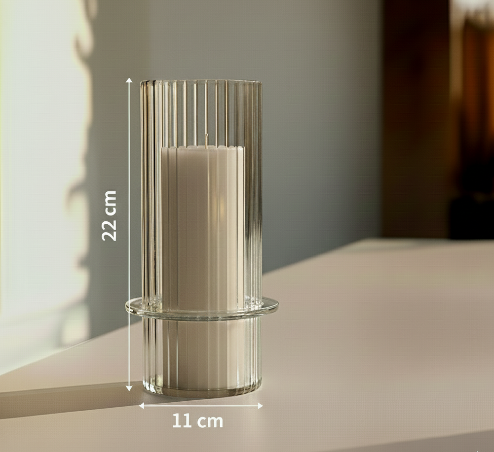 Crystal Ribbed Glass Candle Holders (Set of 2)