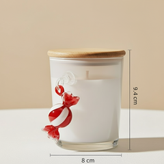 Festive Frosted White Glass Soy Wax Candle With Hanging Toffee (White)