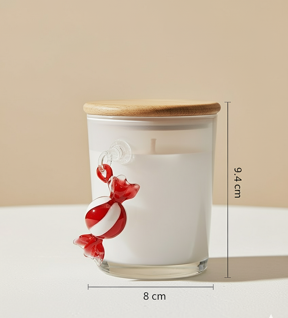 Festive Frosted White Glass Soy Wax Candle With Hanging Toffee (White)