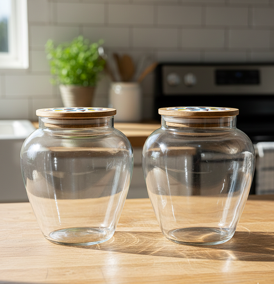 Classic Clear Glass Storage Jars with Wooden Lid – Premium Dry Fruit Containers