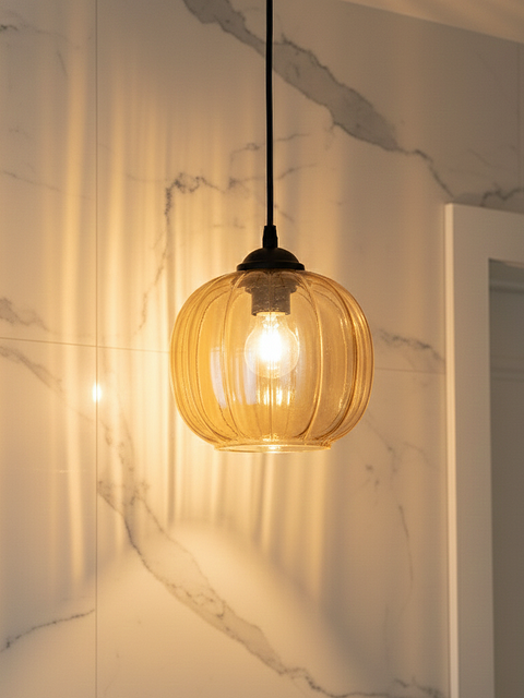Amber Glow Ribbed Pendant Light