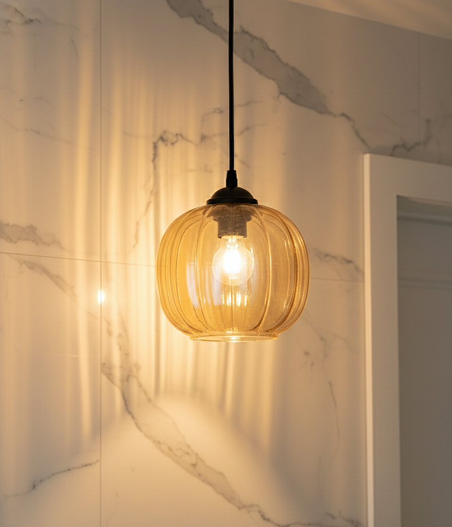 Amber Glow Ribbed Pendant Light
