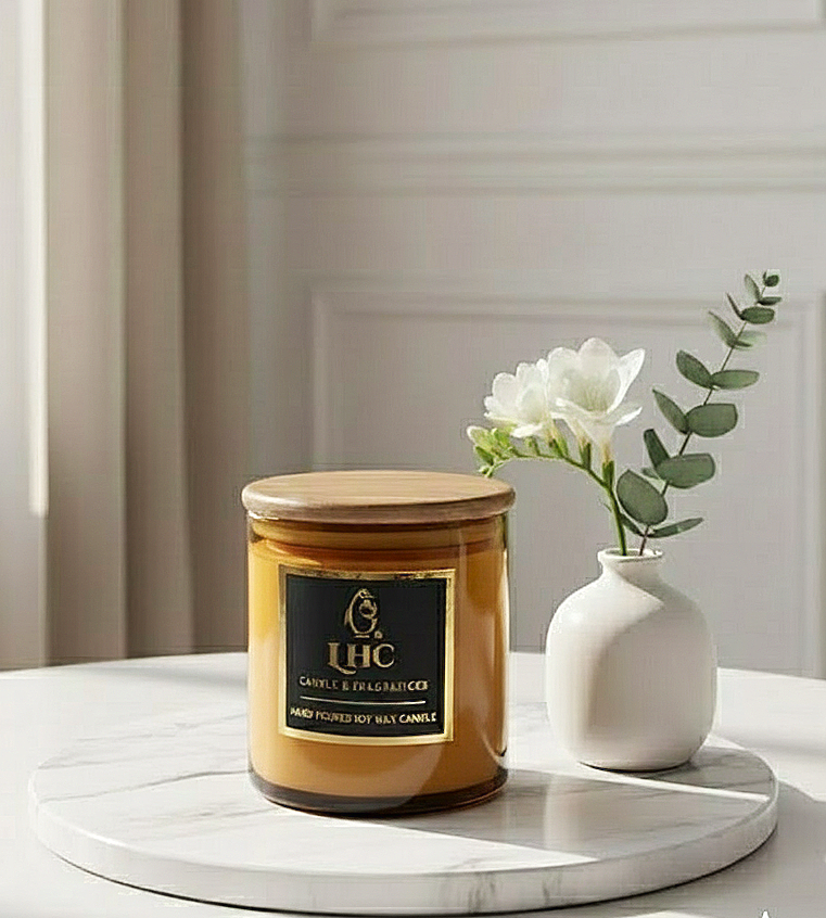 Luxury Black Glass Soy Wax Candle with Wooden Lid