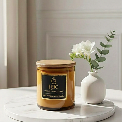 Golden Aura Luxury Soy Wax Candle with Wooden Airtight Lid (Amber)