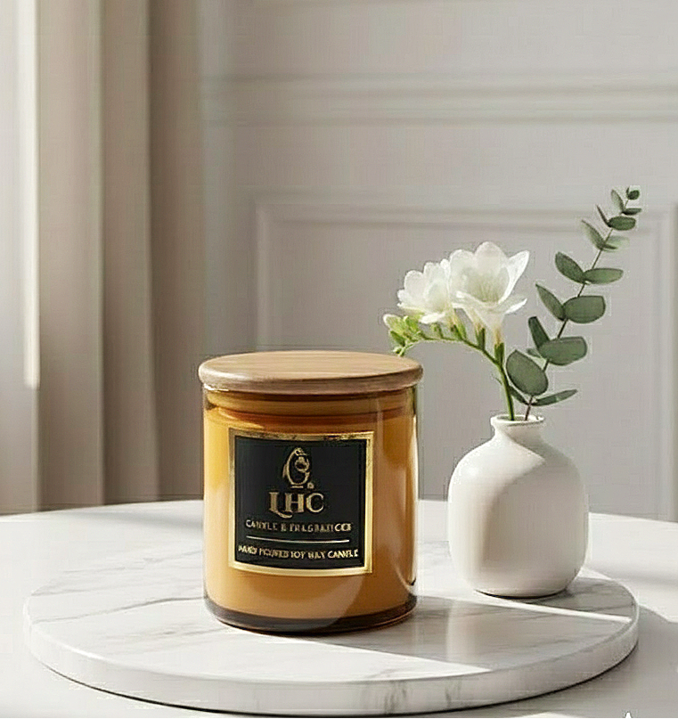 Golden Aura Luxury Soy Wax Candle with Wooden Airtight Lid (Amber)