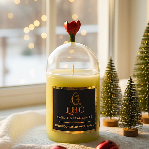 Festive Glass Dome Soy Wax Candle Topped With Red Rose