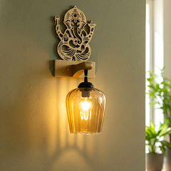 Ganesha-Inspired Decorative Amber Radiant Wall Lamp (Gold)