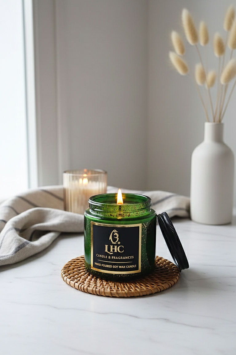 Luxury Black Glass Soy Wax Candle with Wooden Lid