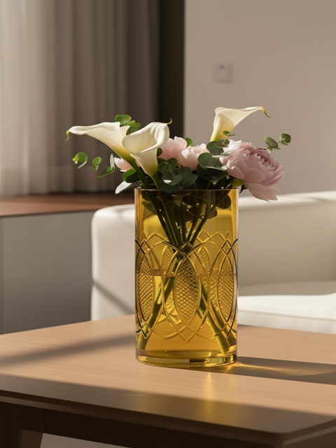 Golden Aura Cutwork Glass Vase