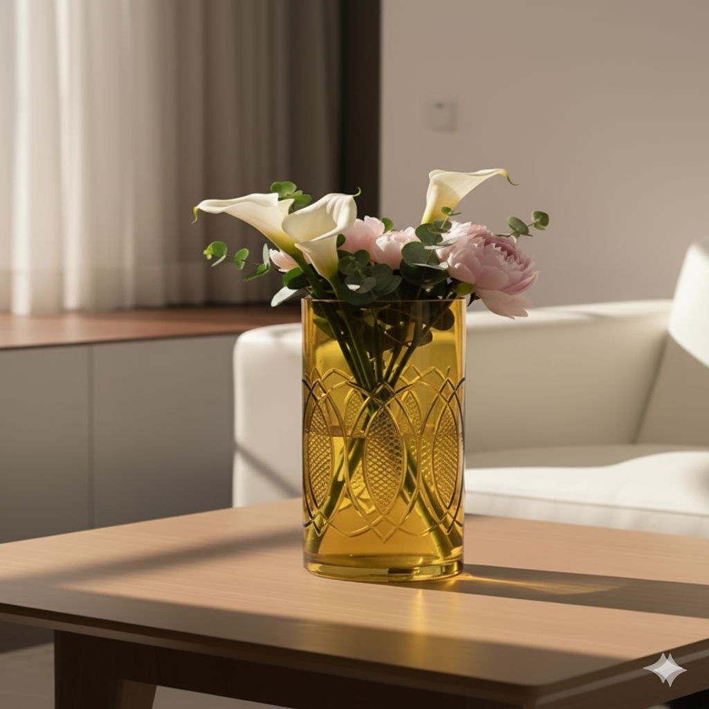 Golden Aura Cutwork Glass Vase