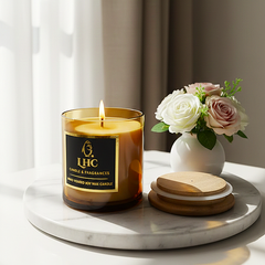 Golden Aura Luxury Soy Wax Candle with Wooden Airtight Lid (Amber)