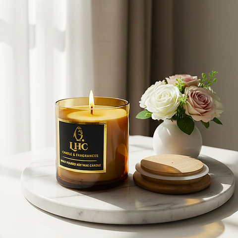 Golden Aura Luxury Soy Wax Candle with Wooden Airtight Lid (Amber)