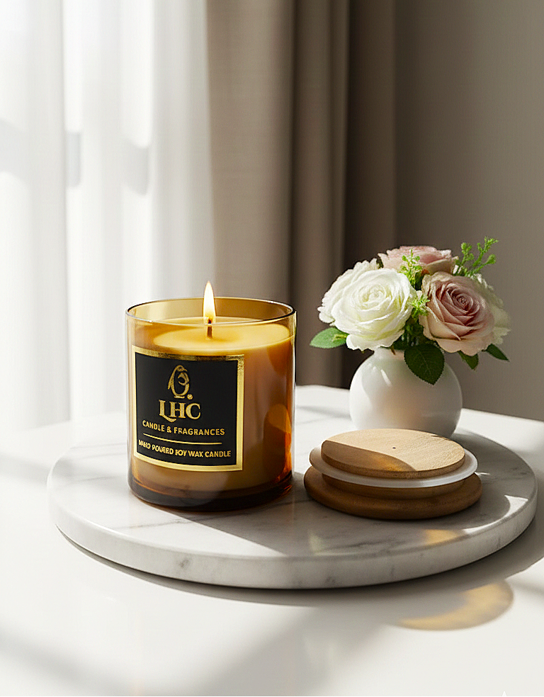 Golden Aura Luxury Soy Wax Candle with Wooden Airtight Lid (Amber)