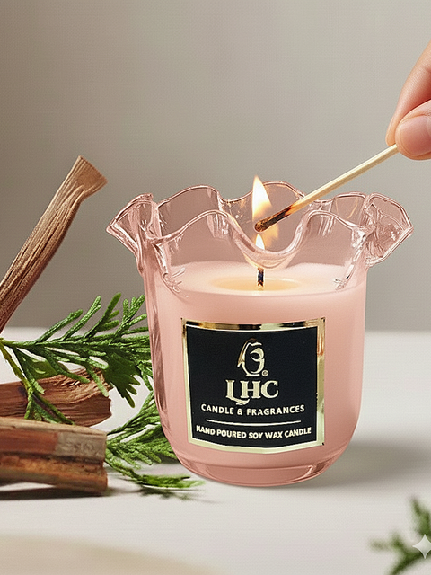 Luxury Blush Pink Glass Soy Wax Candle