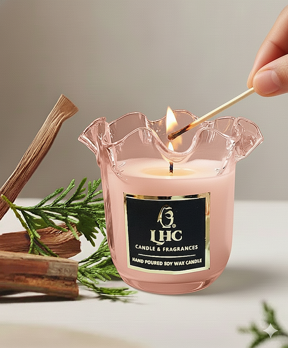 Luxury Blush Pink Glass Soy Wax Candle