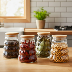 Beehive Glass Storage Jars with Wooden Lids (Set of 4)