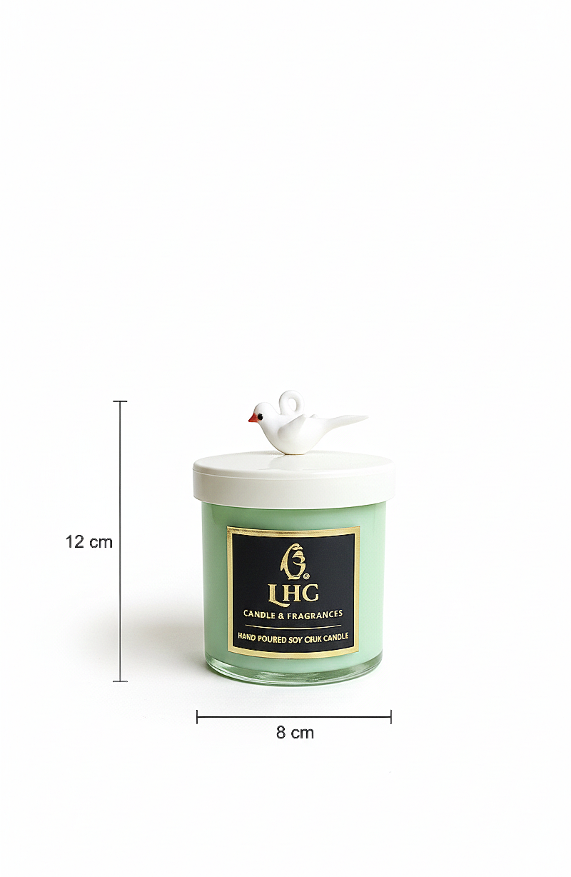 Modern Soy Wax Glass Candle With White Glass Lid Topped With White Bird [Mint Green]