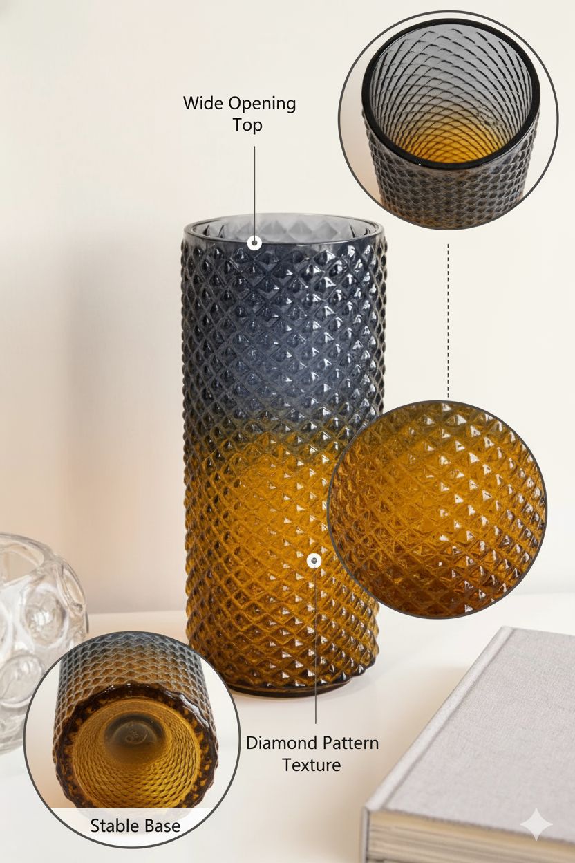 Midnight Amber Textured Glass Vase
