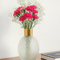 Textured Crystal Glass Vase with Gold Rim
