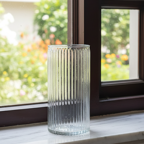 Tall Ribbed Clear Glass Vase [Clear]
