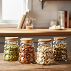 Beehive Glass Storage Jars with Wooden Lids (Set of 4)