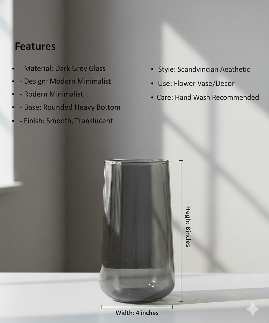 Smoked Grey Minimal Glass Vase