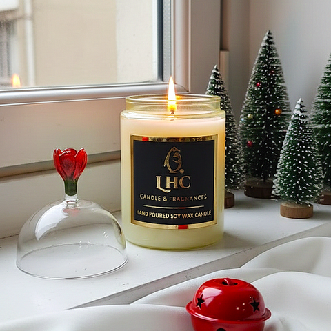 Festive Glass Dome Soy Wax Candle Topped With Red Rose