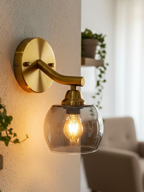 Brushed Brass Clear Globe Wall Sconce