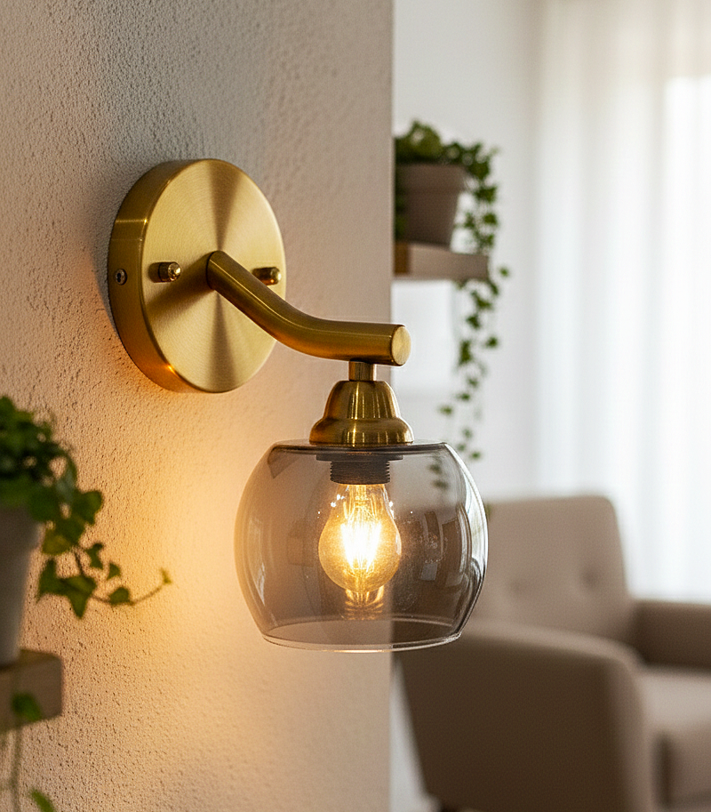 Brushed Brass Clear Globe Wall Sconce