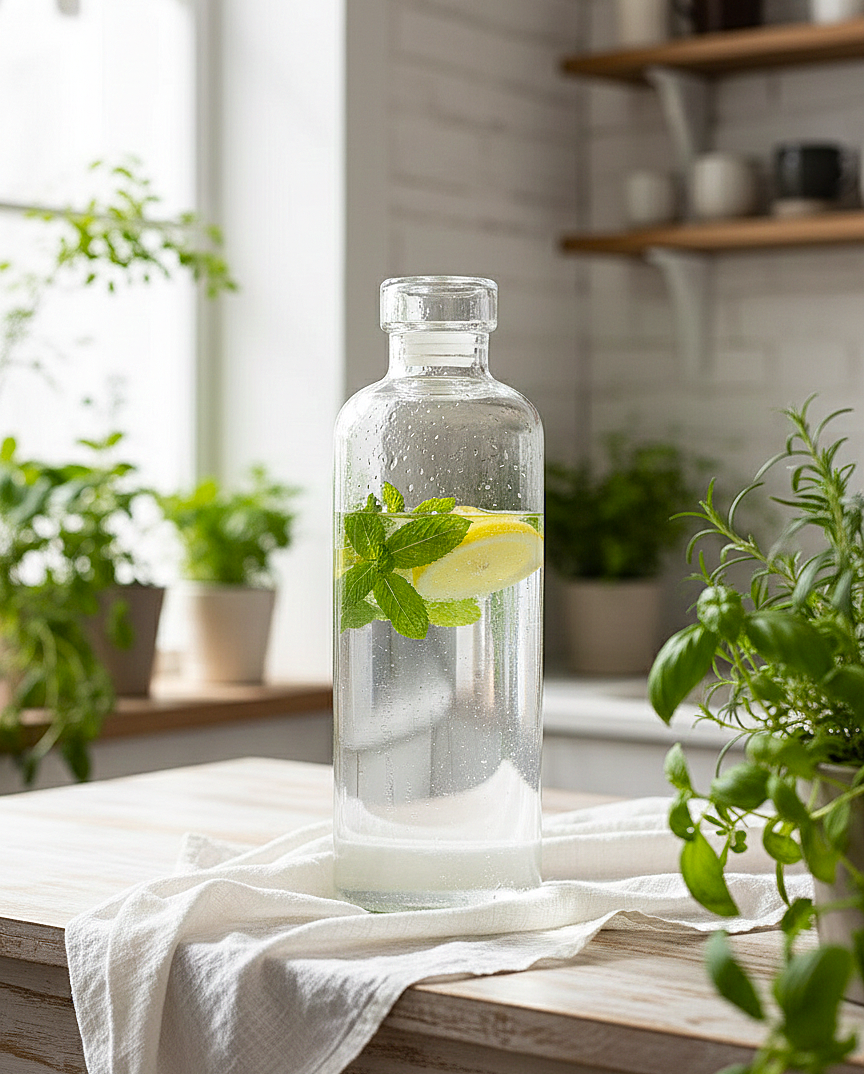 Clear Glass Drinking Bottle with Glass Airtight Lid – Freshness in Every Pour