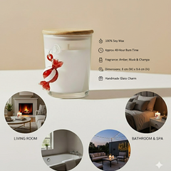 Festive Frosted White Glass Soy Wax Candle With Hanging Toffee (White)