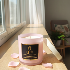 Blush Blossom – Luxury Soy Wax Candle With White Glass Lid (Pink)