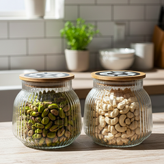 Ribbed Glass Storage Jars with Wooden Lid – Elegant & Airtight Kitchen Essentials