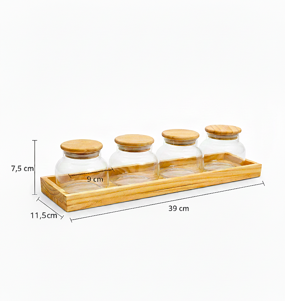 Minimalist Glass Spice Jar Set with Wooden Tray