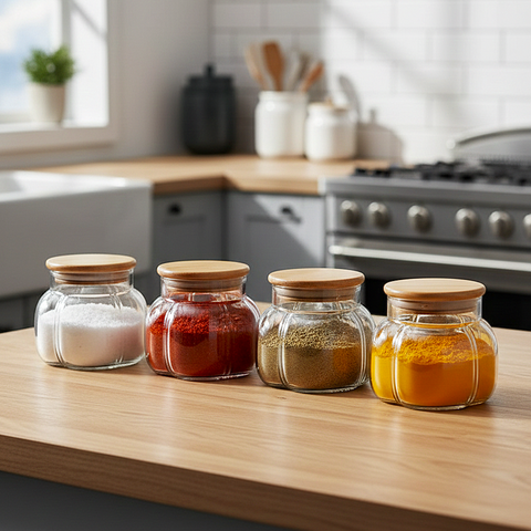 Premium Ribbed Glass Spice Jars [Set of 4]