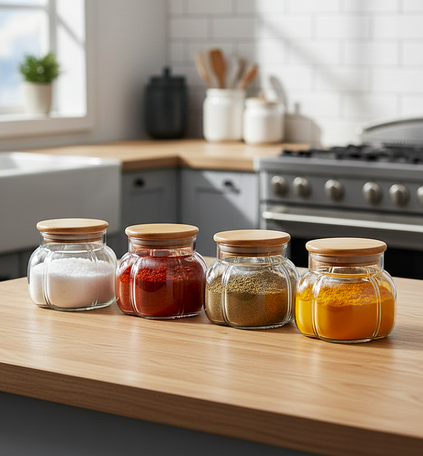 Premium Ribbed Glass Spice Jars [Set of 4]