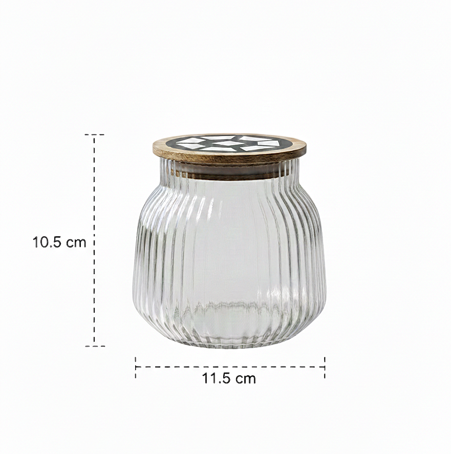 Ribbed Glass Storage Jars with Wooden Lid – Elegant & Airtight Kitchen Essentials