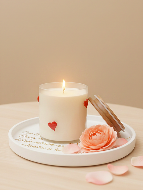 Heart-Detail Glass Soy Wax Candle