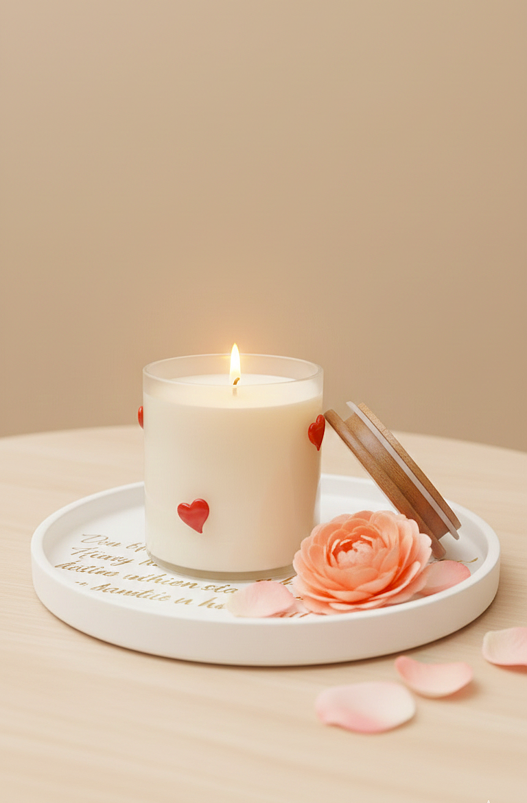 Heart-Detail Glass Soy Wax Candle