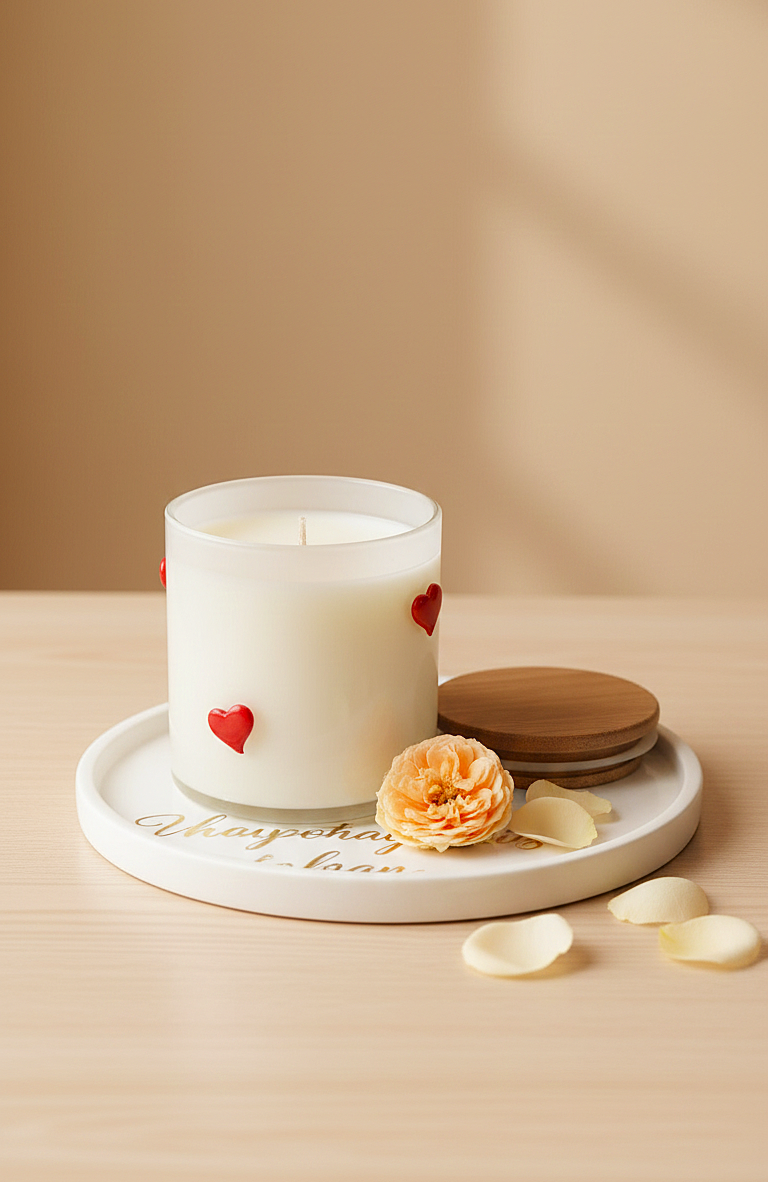 Heart-Detail Glass Soy Wax Candle