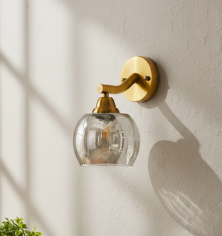 Brushed Brass Clear Globe Wall Sconce
