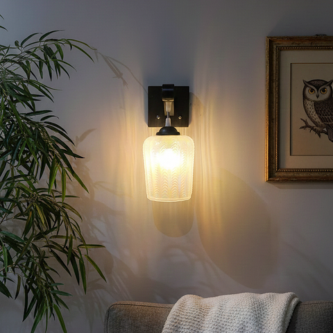 Leaf Textured White Glass Wall Lamp – Rainbow Shine Glass