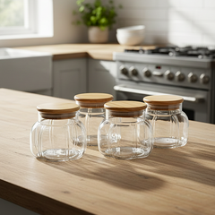 Premium Ribbed Glass Spice Jars (Set of 4)